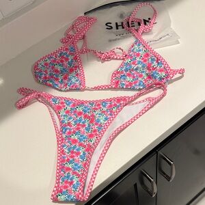 Floral Bikini Set with Pink Trim. Size M